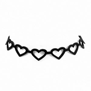 Black Leather Love Heart Choker Necklaces