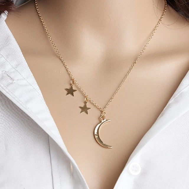 Gold Color Star Moon Long Pendant Necklaces For Women