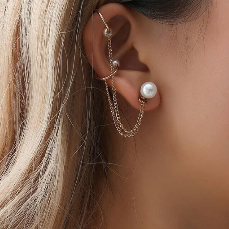 Tassel Chain Imitation Pearl Earrings