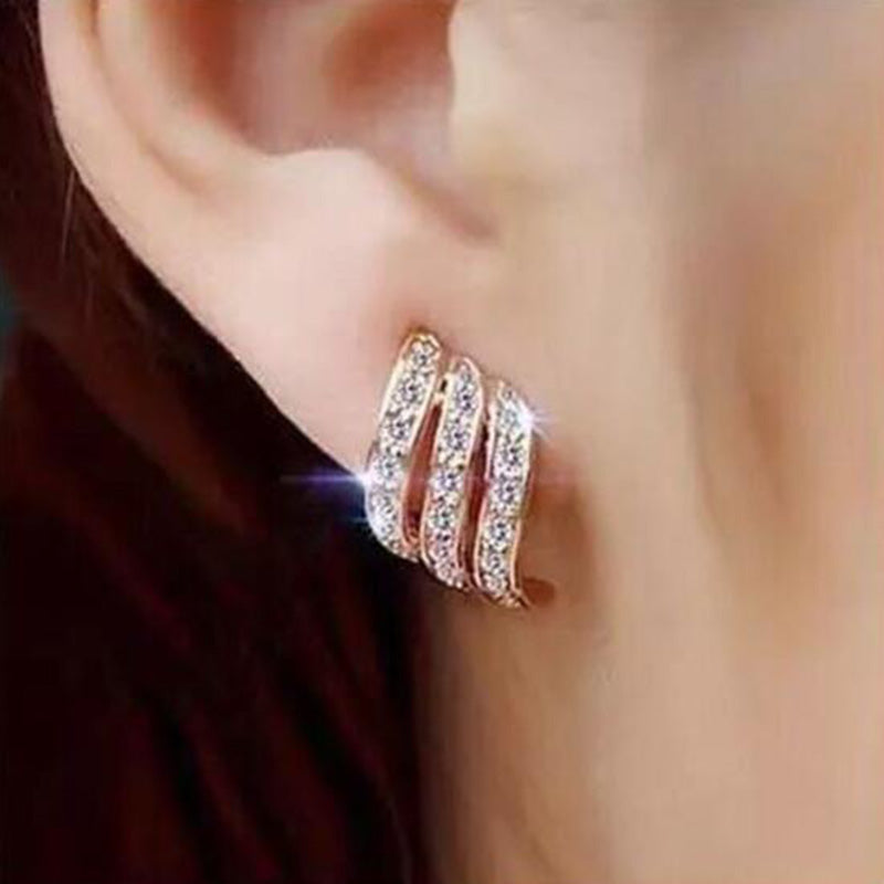 Gold Color Simple Crystal Stud Earrings